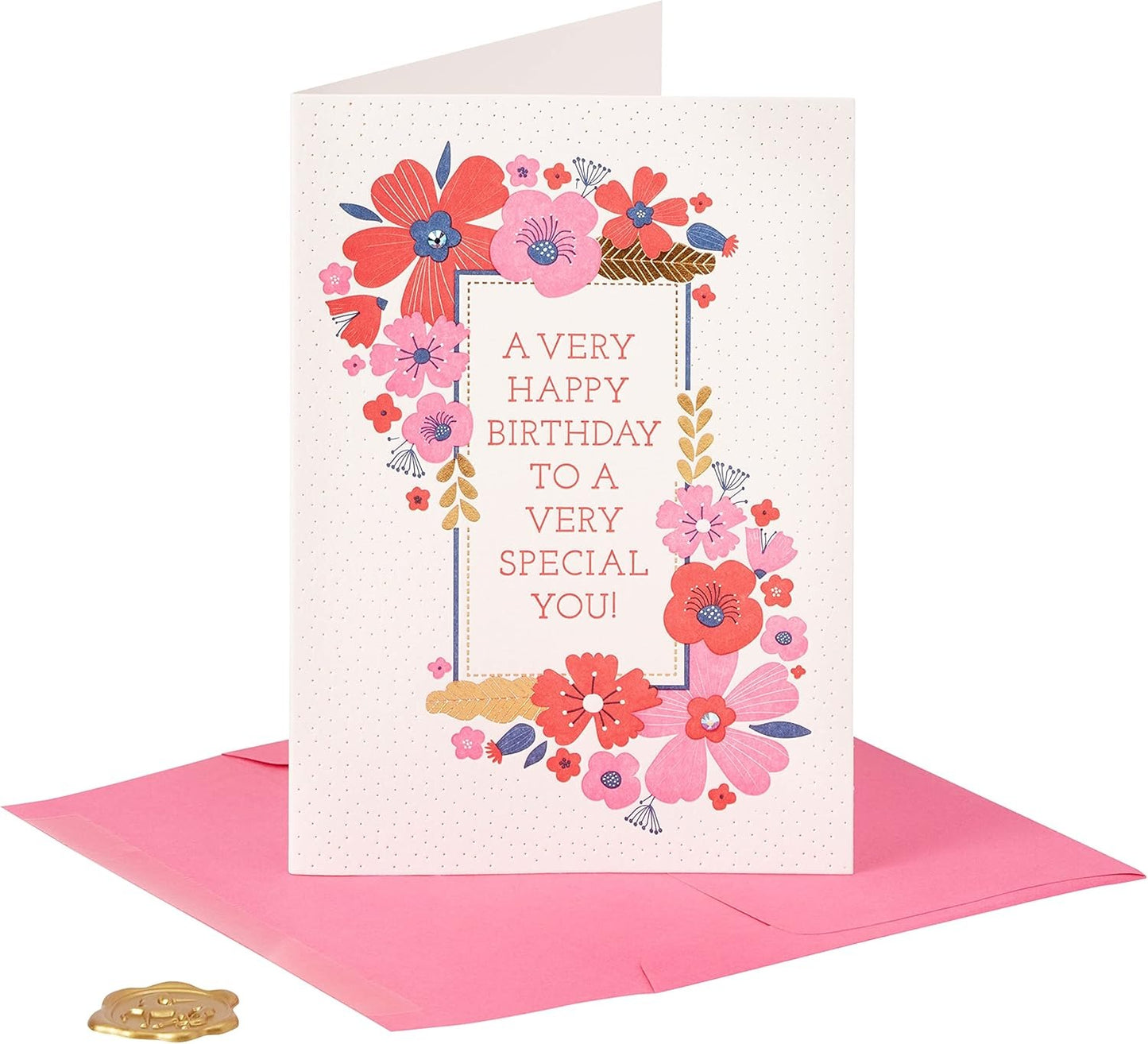 Flower Frame with Gems Birthday Card