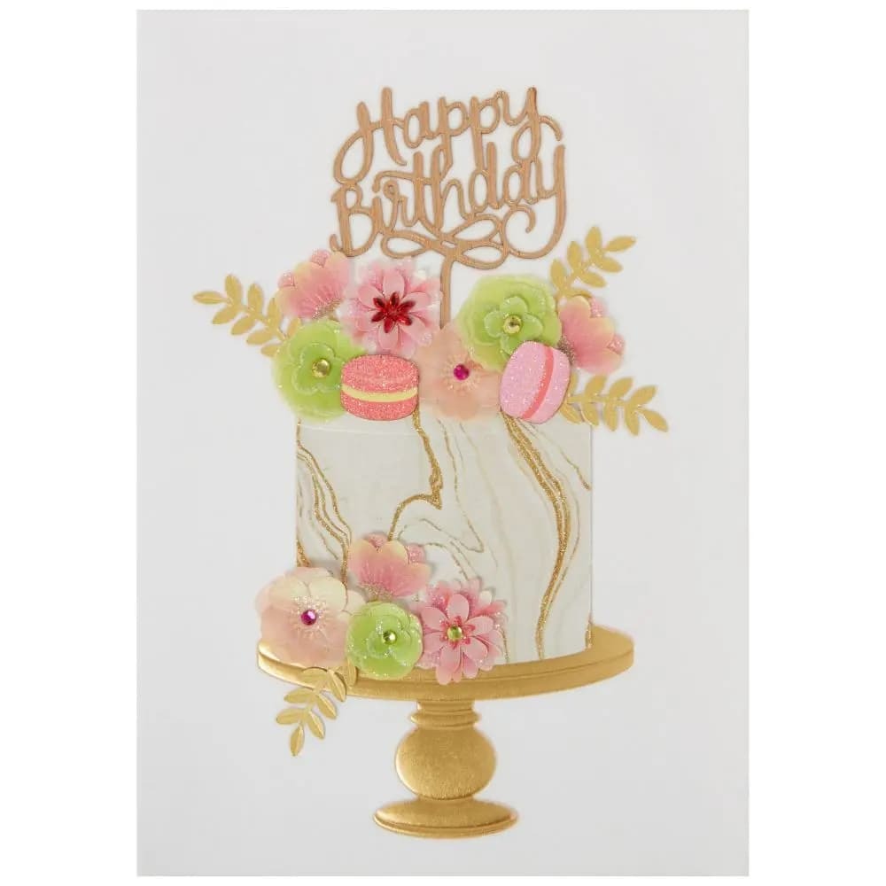 Marble Cake with Flowers Birthday Card