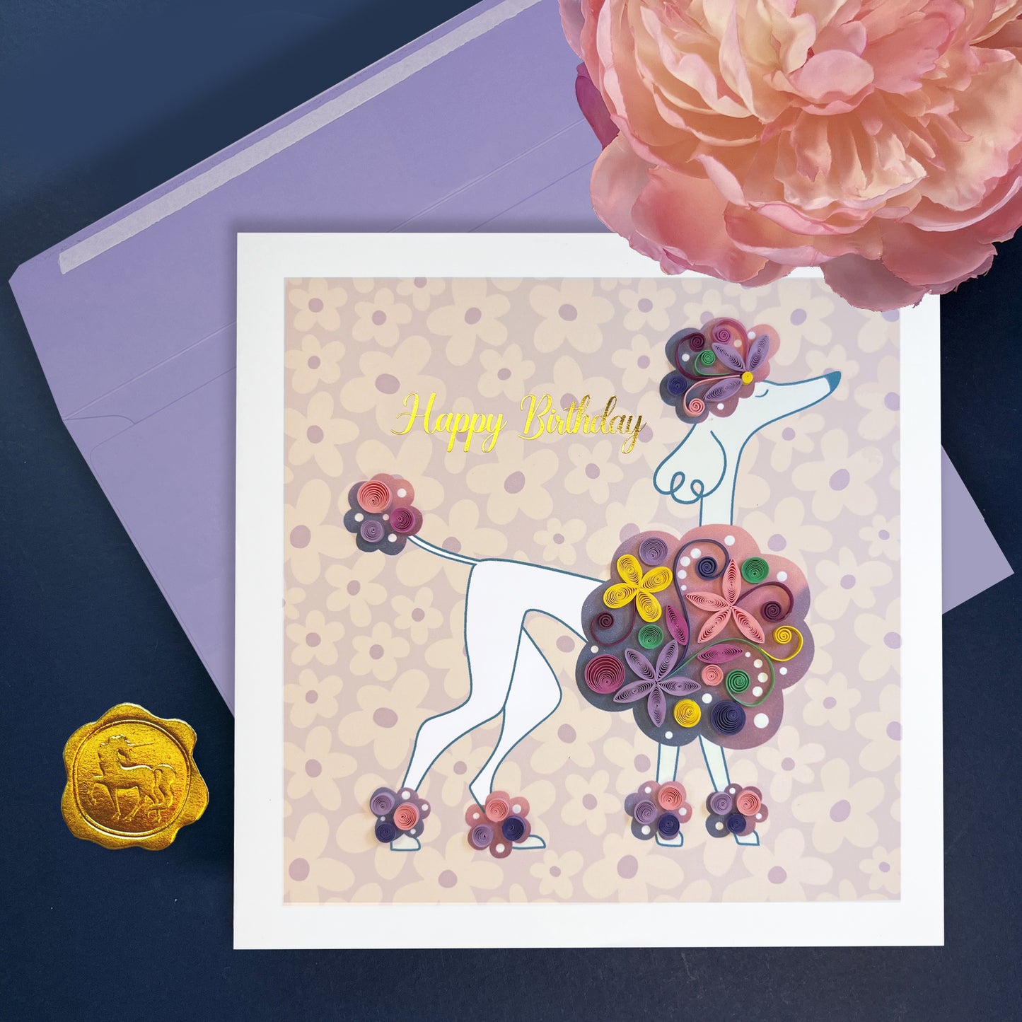 Quilled Poodle Birthday Card