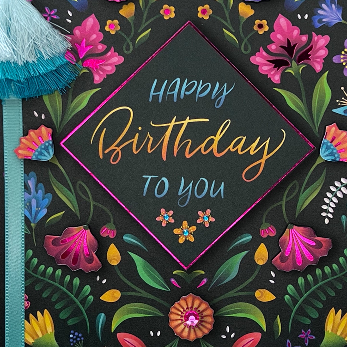 Floral on Black Birthday Card