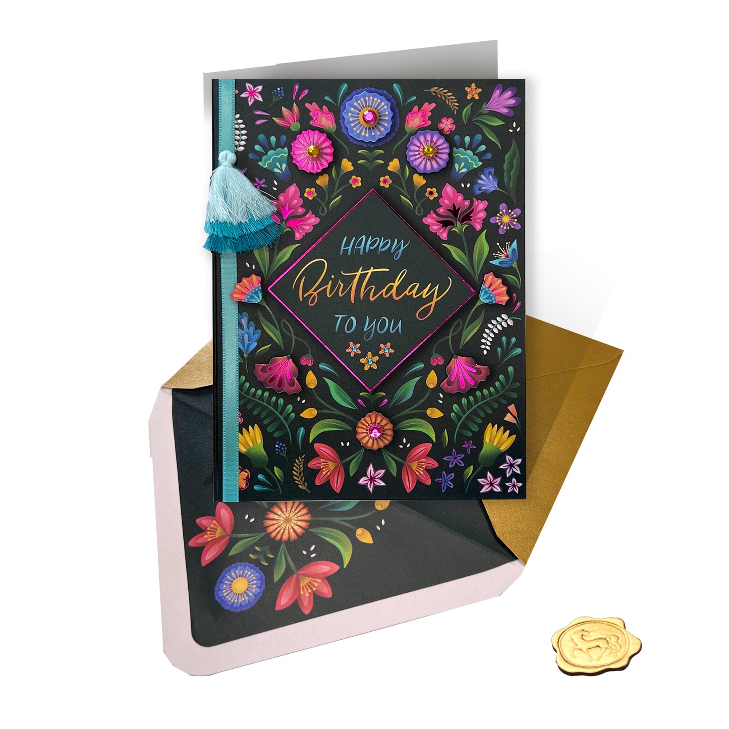 Floral on Black Birthday Card