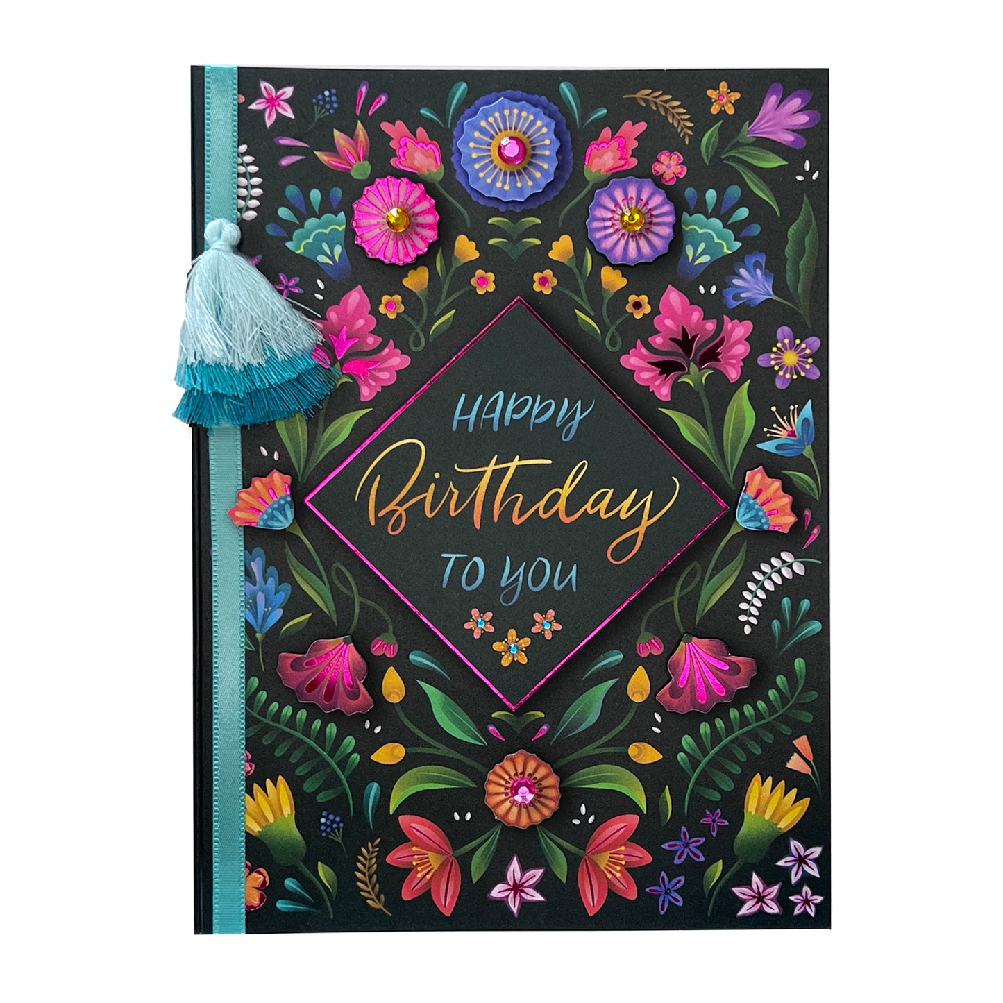 Floral on Black Birthday Card