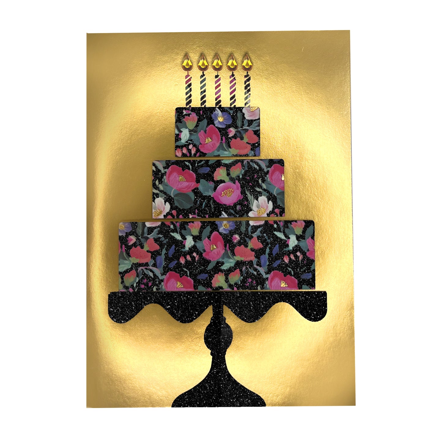 Floral Cake on Gold Foil Birthday Card