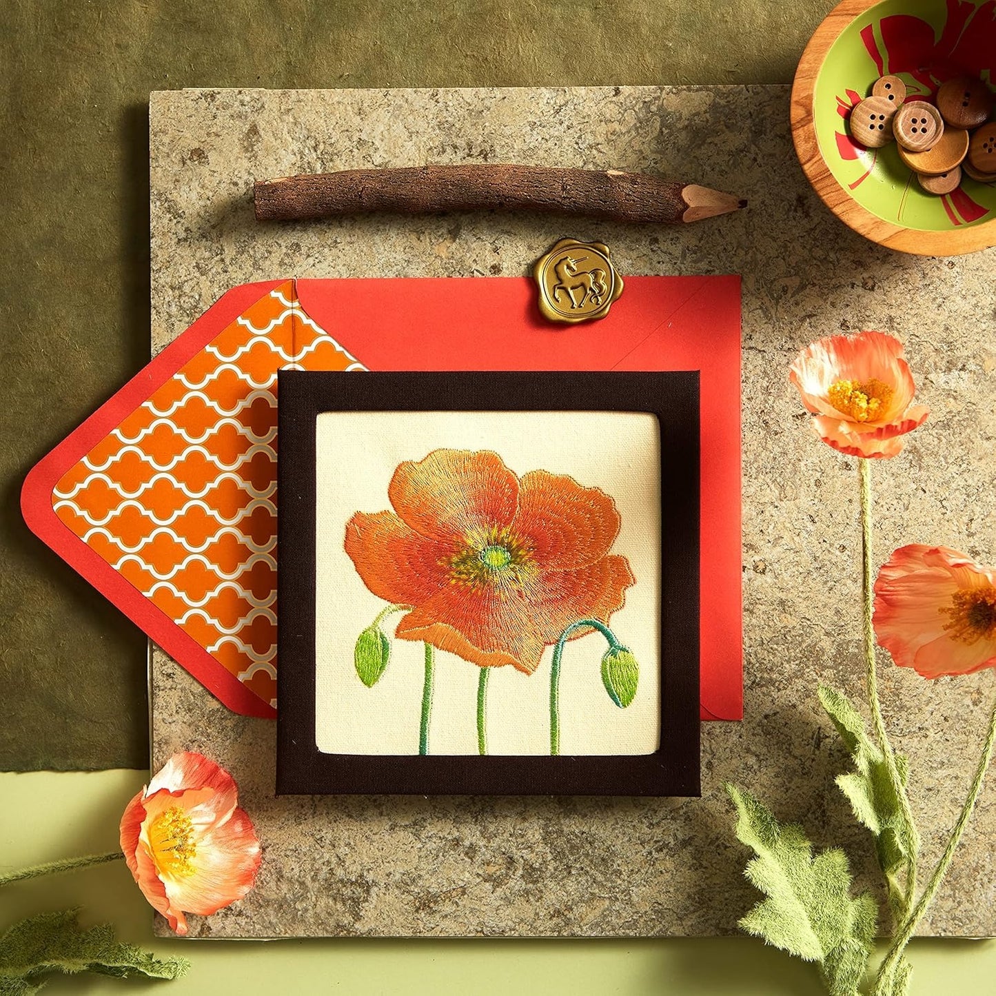 Embroidered Poppy Blank Card