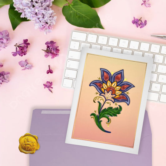 Quilled Jacobean Flower Card Blank Card