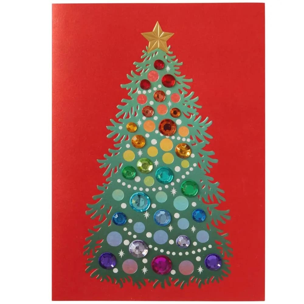 Multi Colored Gem Tree Christmas Card