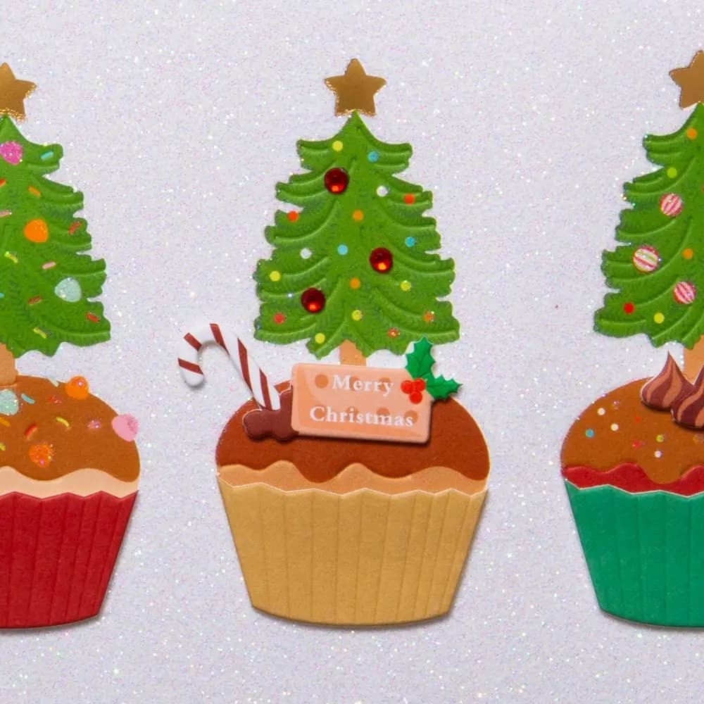 Three Tree Cupcakes Christmas Card