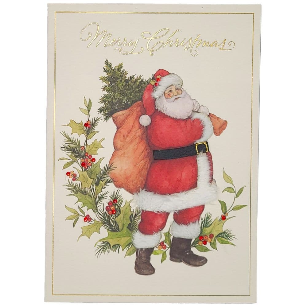 Santa with Foliage Christmas Card