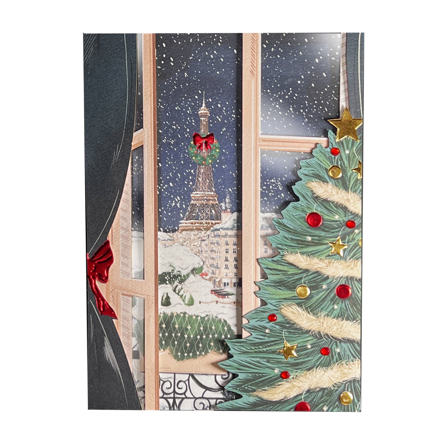 Paris Scene Through French Doors Christmas Card