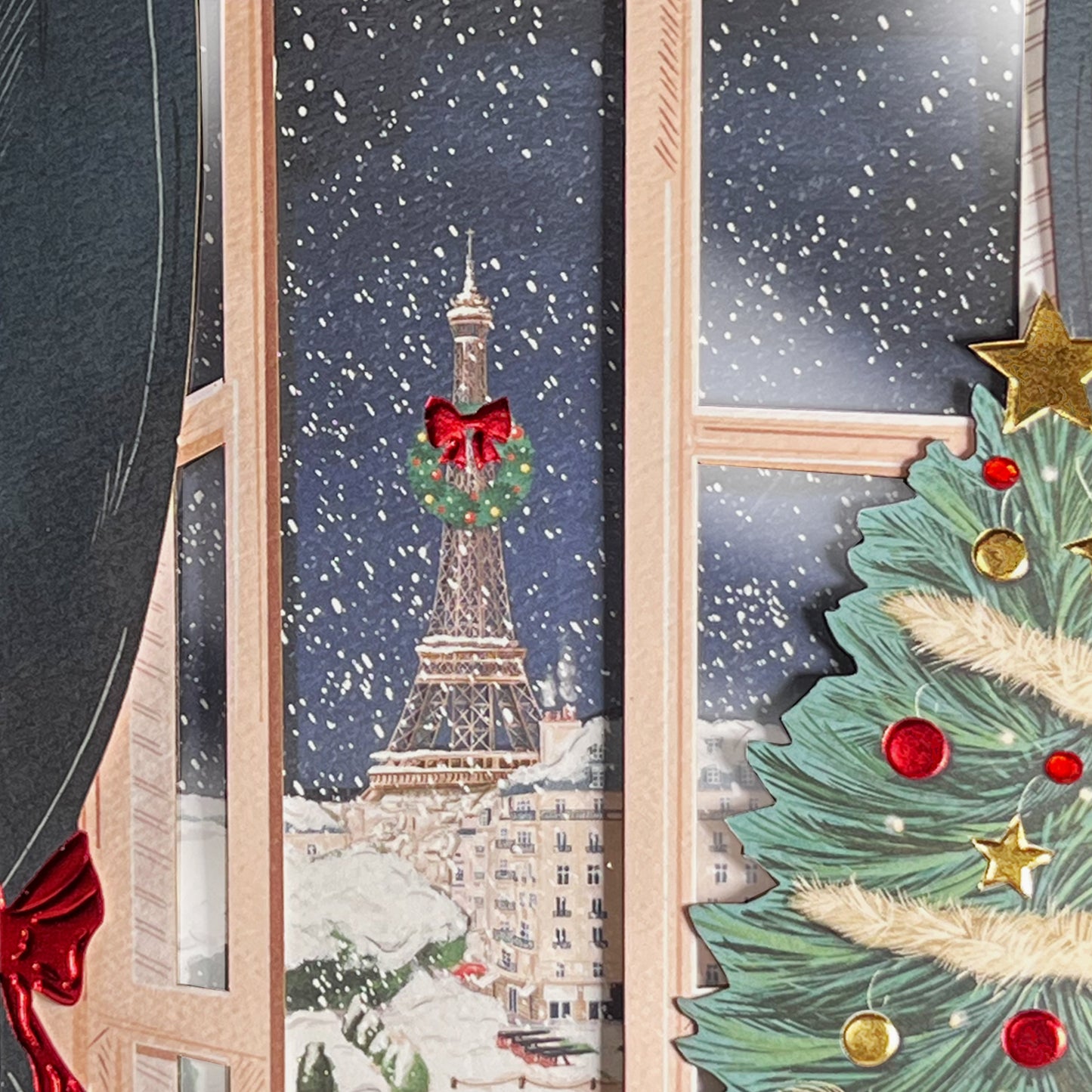 Paris Scene Through French Doors Christmas Card