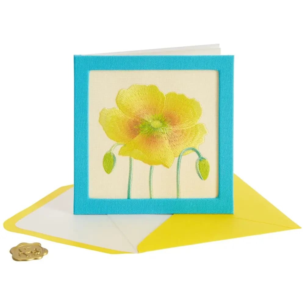 Yellow Embroidered Flower Get Well Card