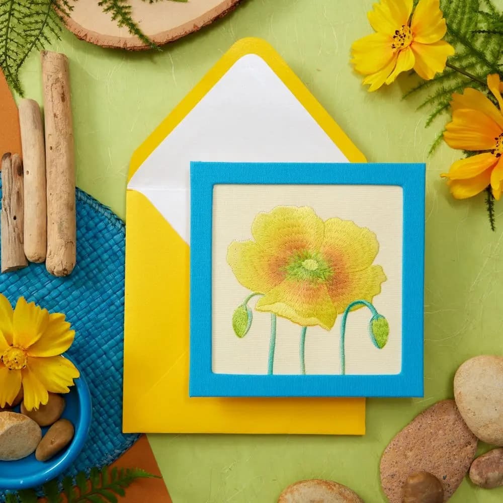 Yellow Embroidered Flower Get Well Card