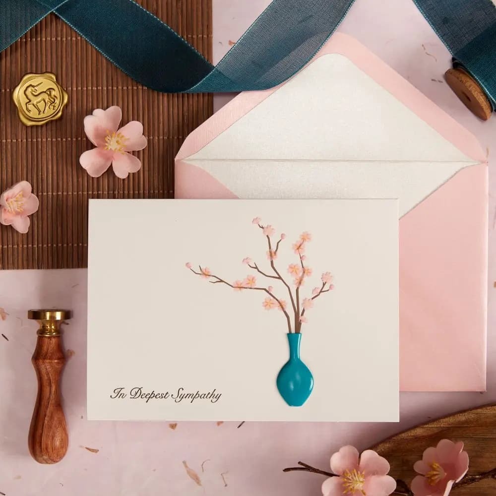 Pink Blossom with Vase Sympathy Card