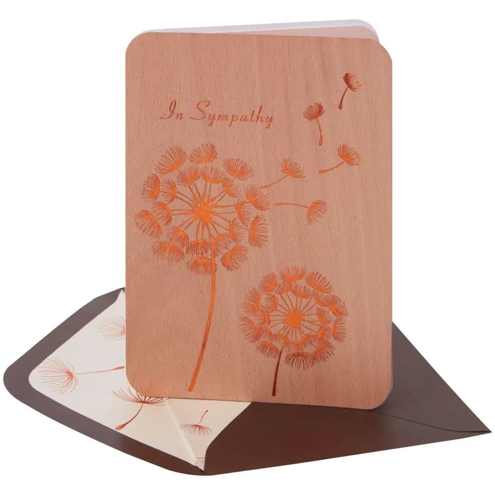 Gold Dandelions on Wood Sympathy Card