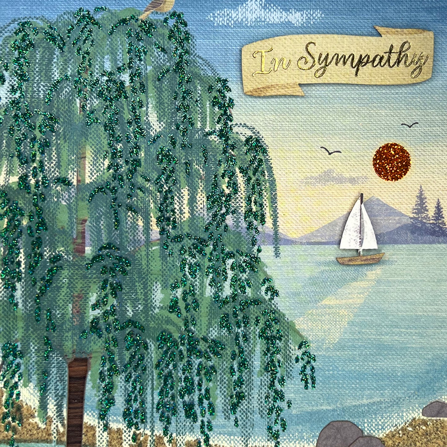 Willow Tree Near Water with Sailboat Sympathy Card
