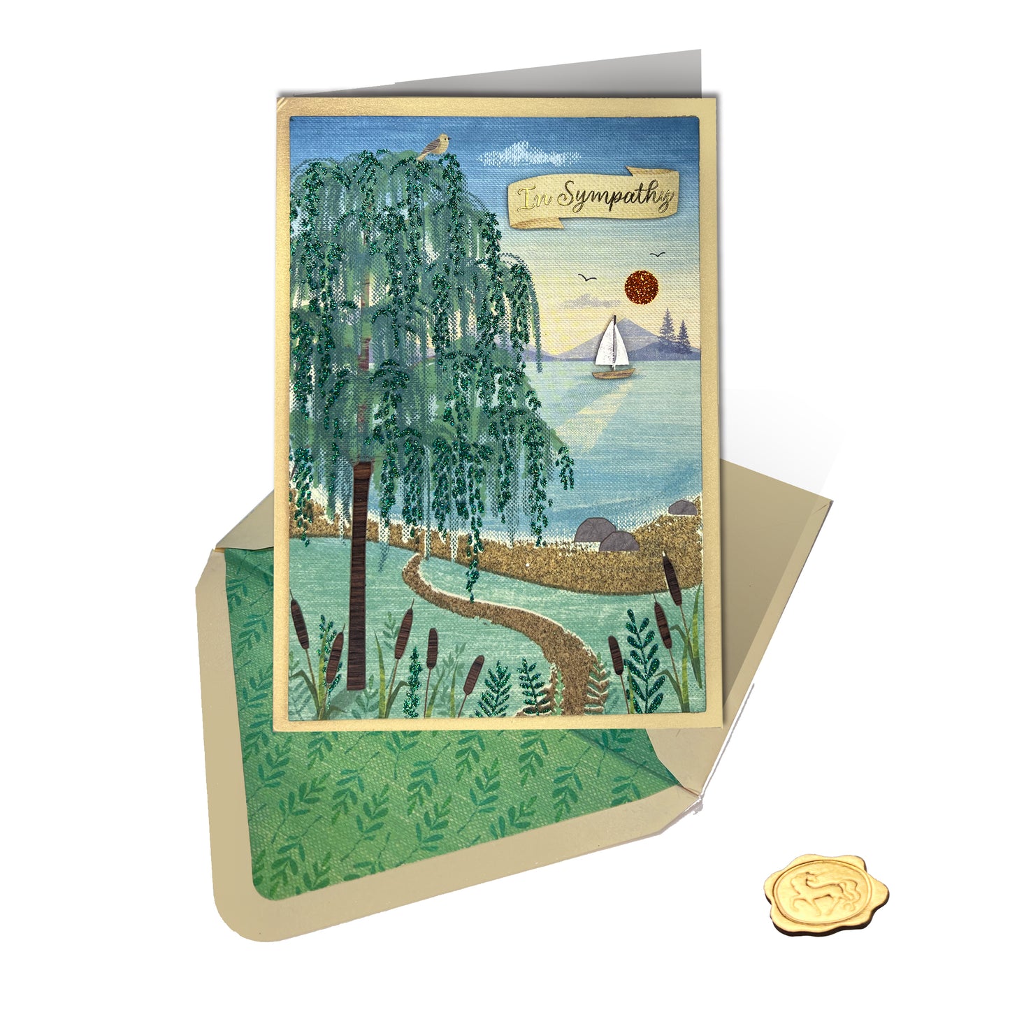 Willow Tree Near Water with Sailboat Sympathy Card