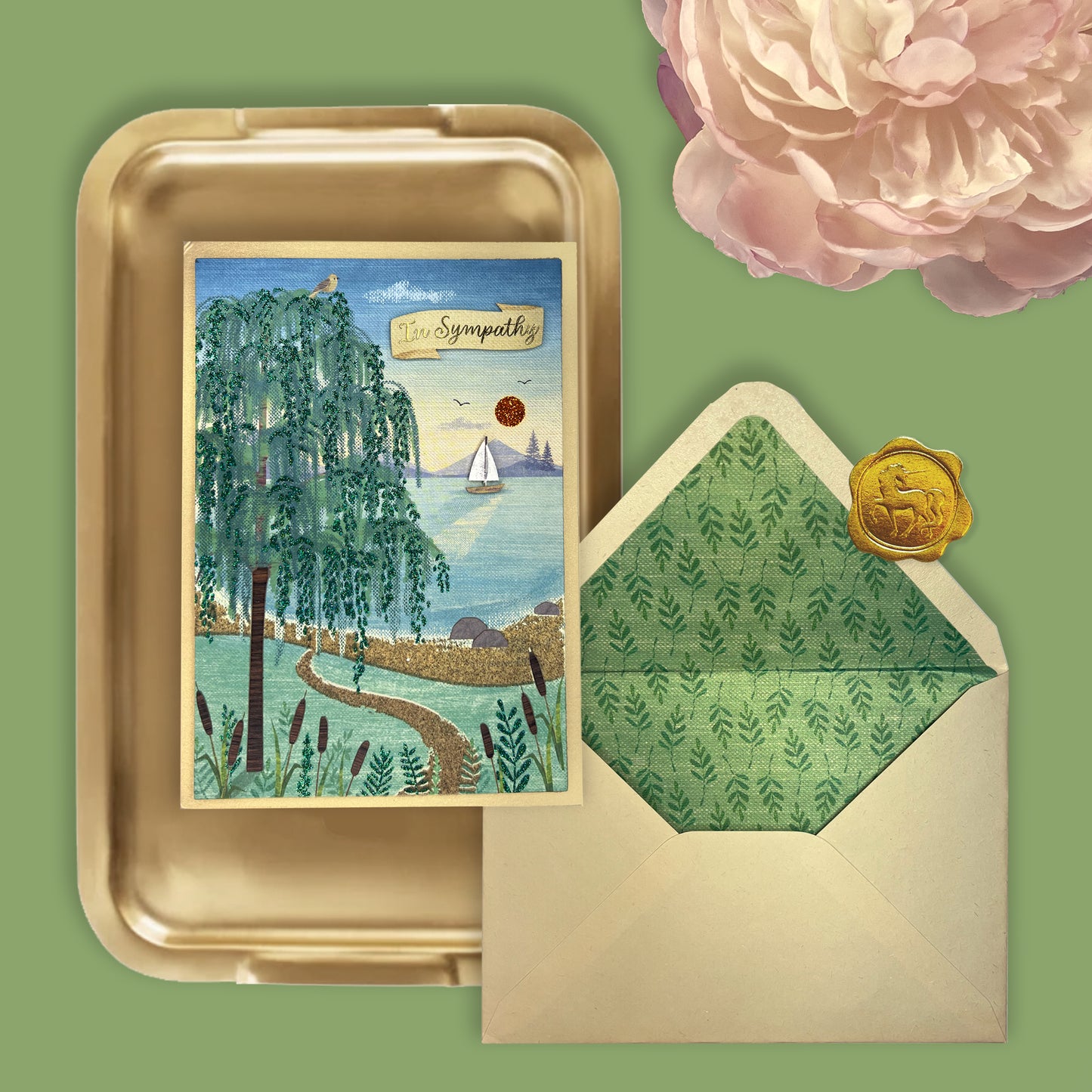 Willow Tree Near Water with Sailboat Sympathy Card