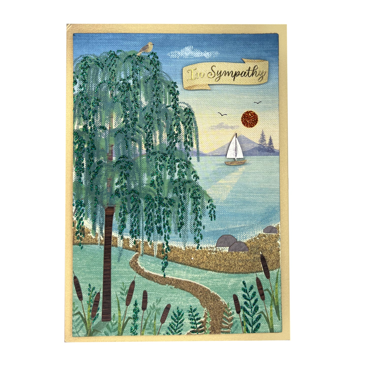 Willow Tree Near Water with Sailboat Sympathy Card