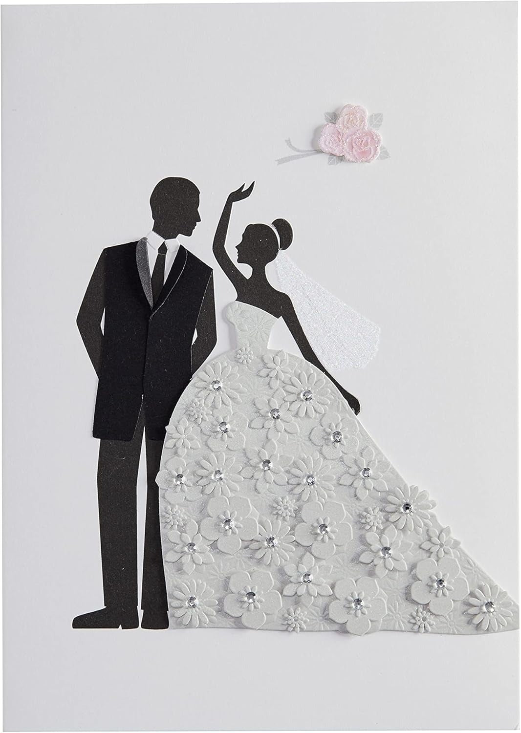 Bride and Groom with Flowers Wedding Card