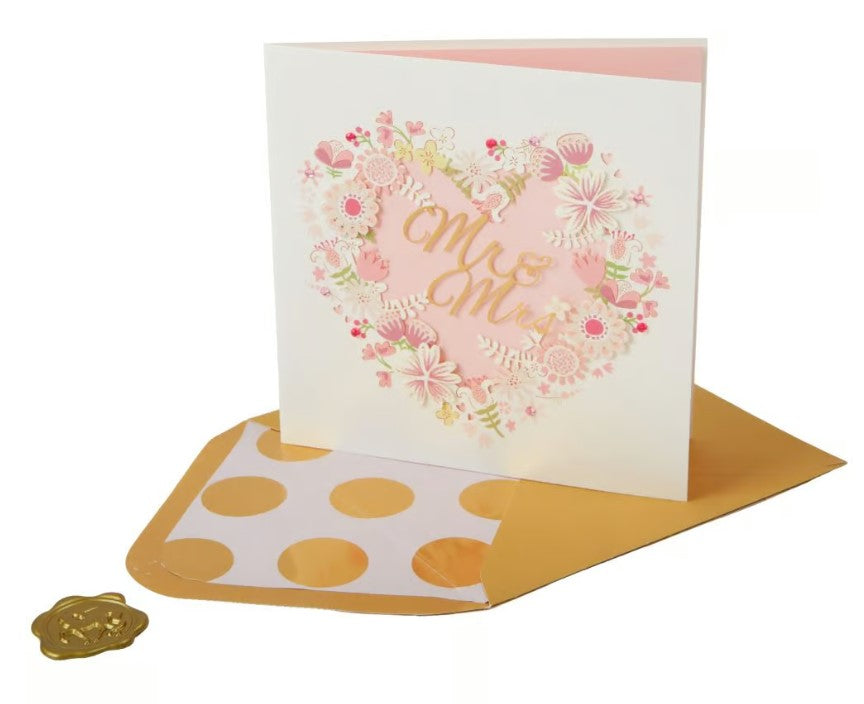 Laser Cut Heart Wreath Wedding Card