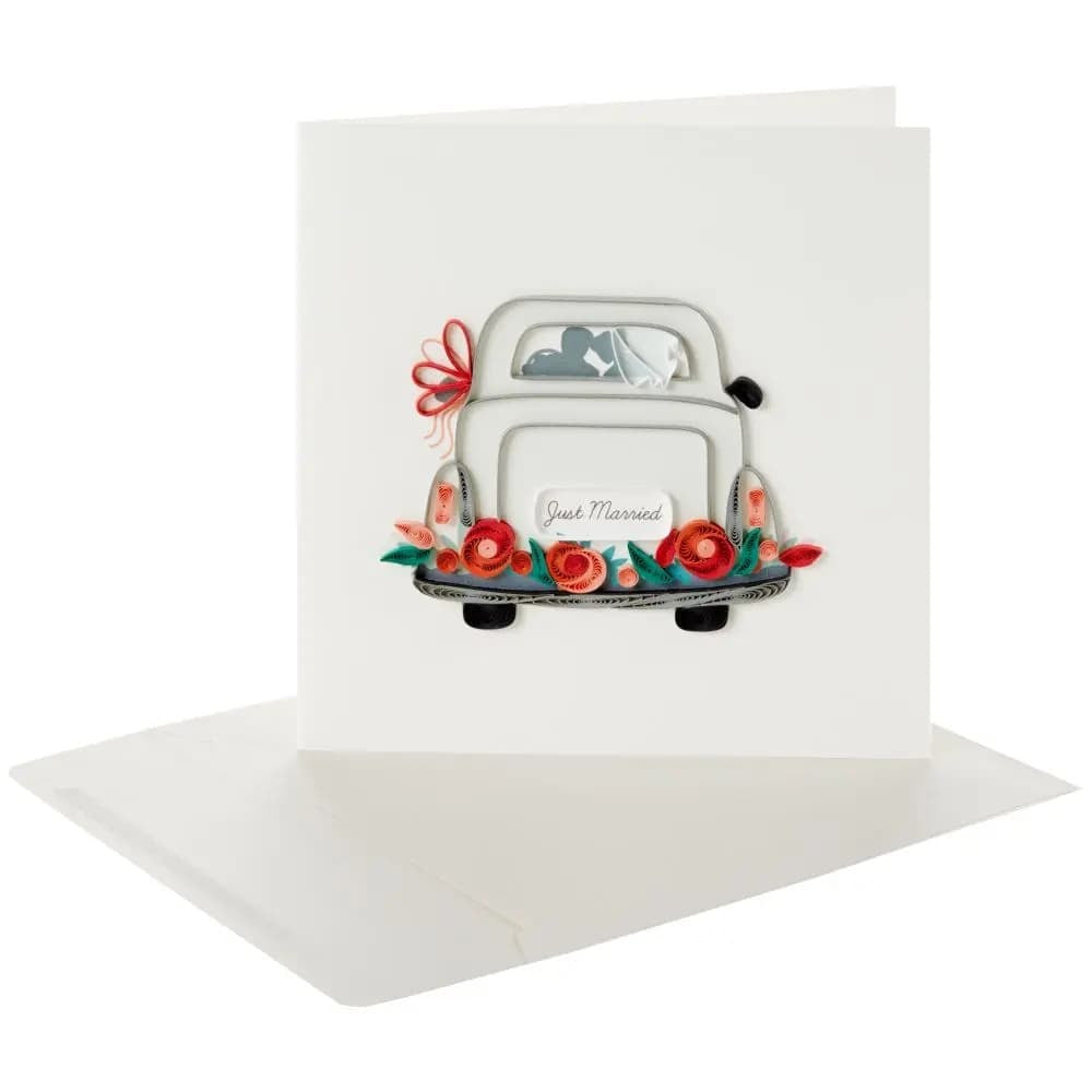 Quilled Just Married Car Wedding Card