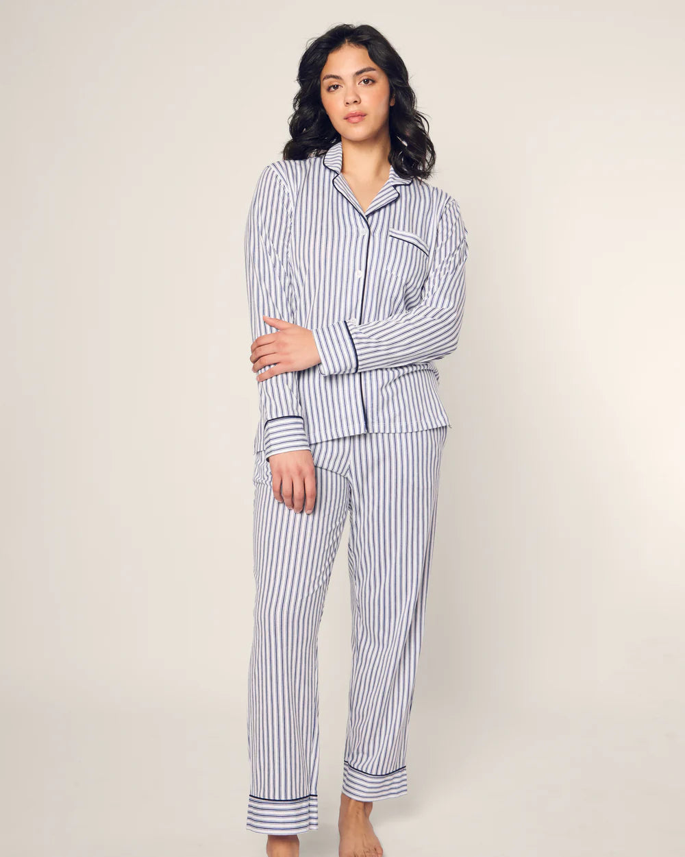 Luxe Pima Navy French Ticking Pajama Set
