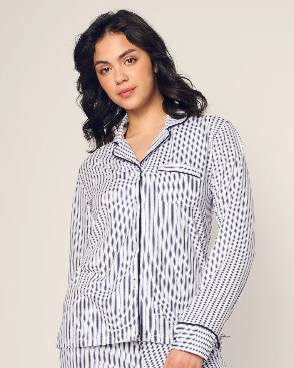 Luxe Pima Navy French Ticking Pajama Set