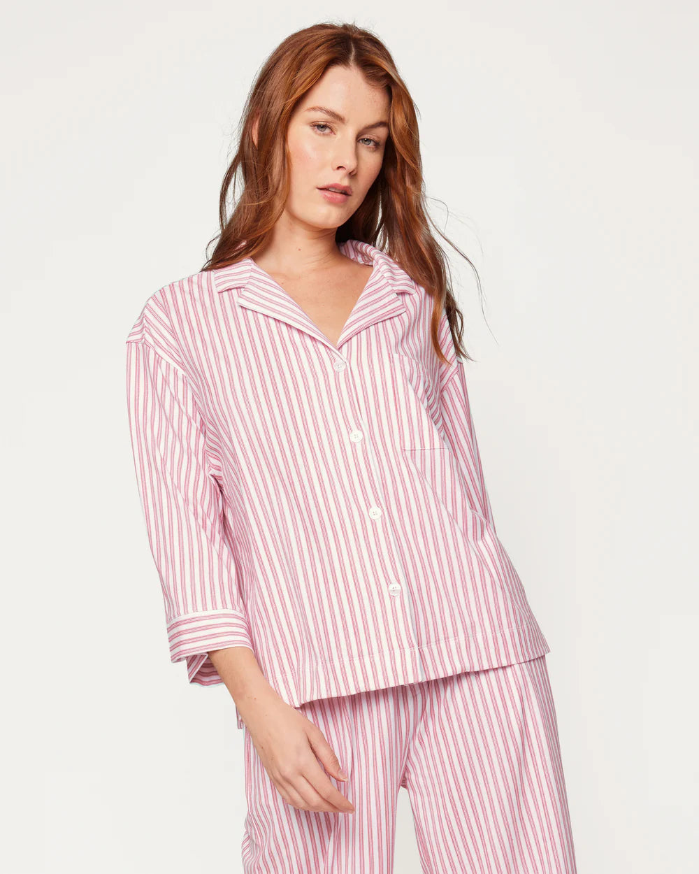 The Olivia Wide Leg Pima Pajama Set in Antique Red Ticking