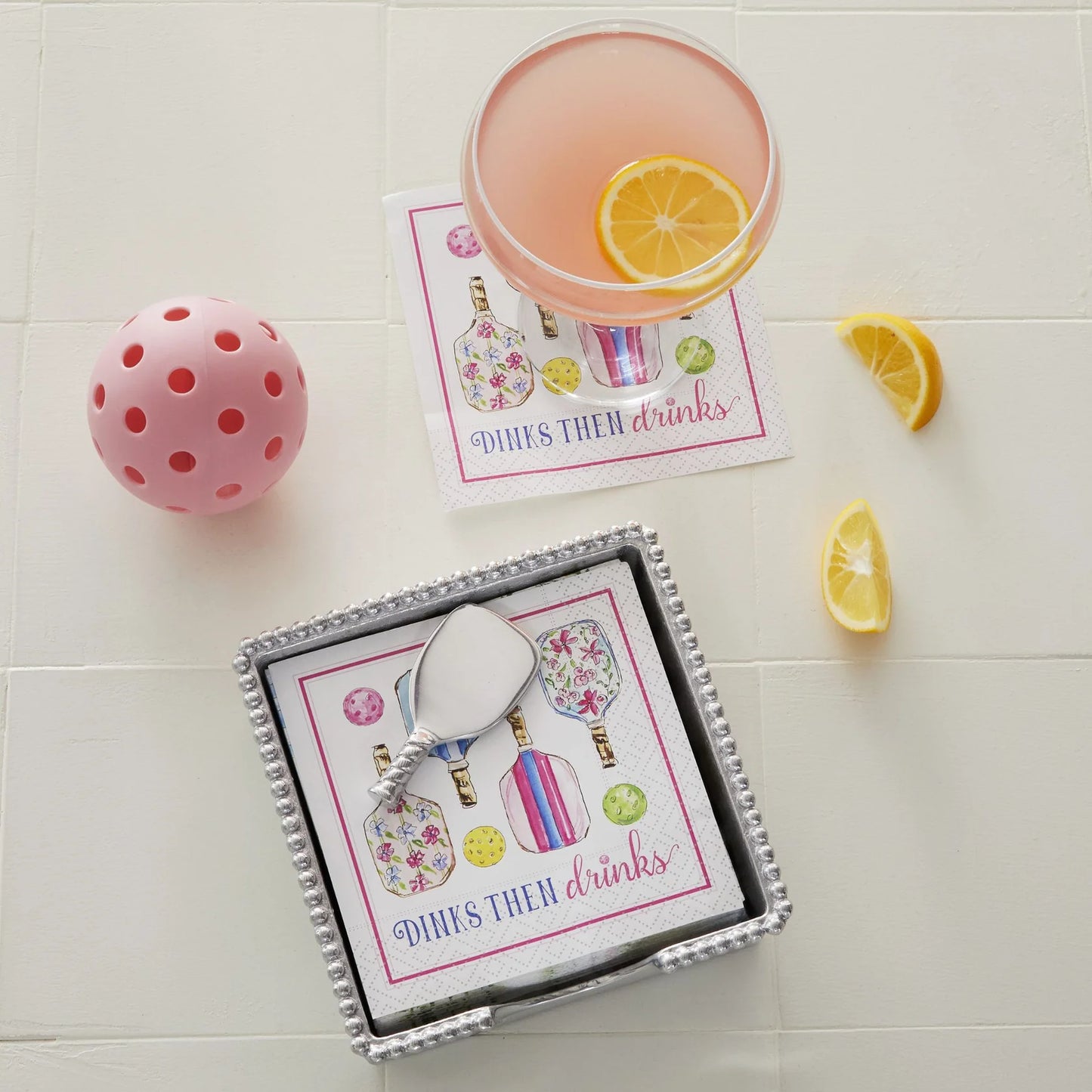 Pickleball Drinks Beaded Napkin Box Set