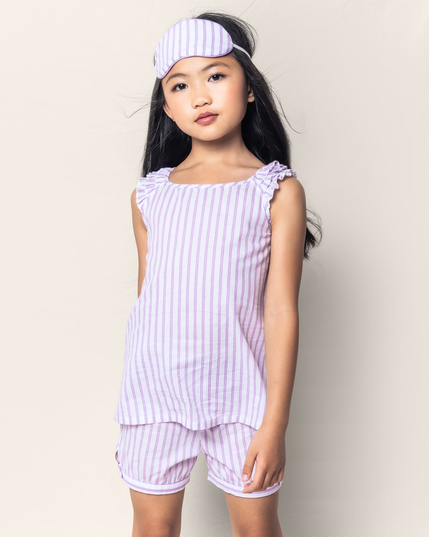 Girl's Twill Amelie Short Set in Lavender French Ticking
