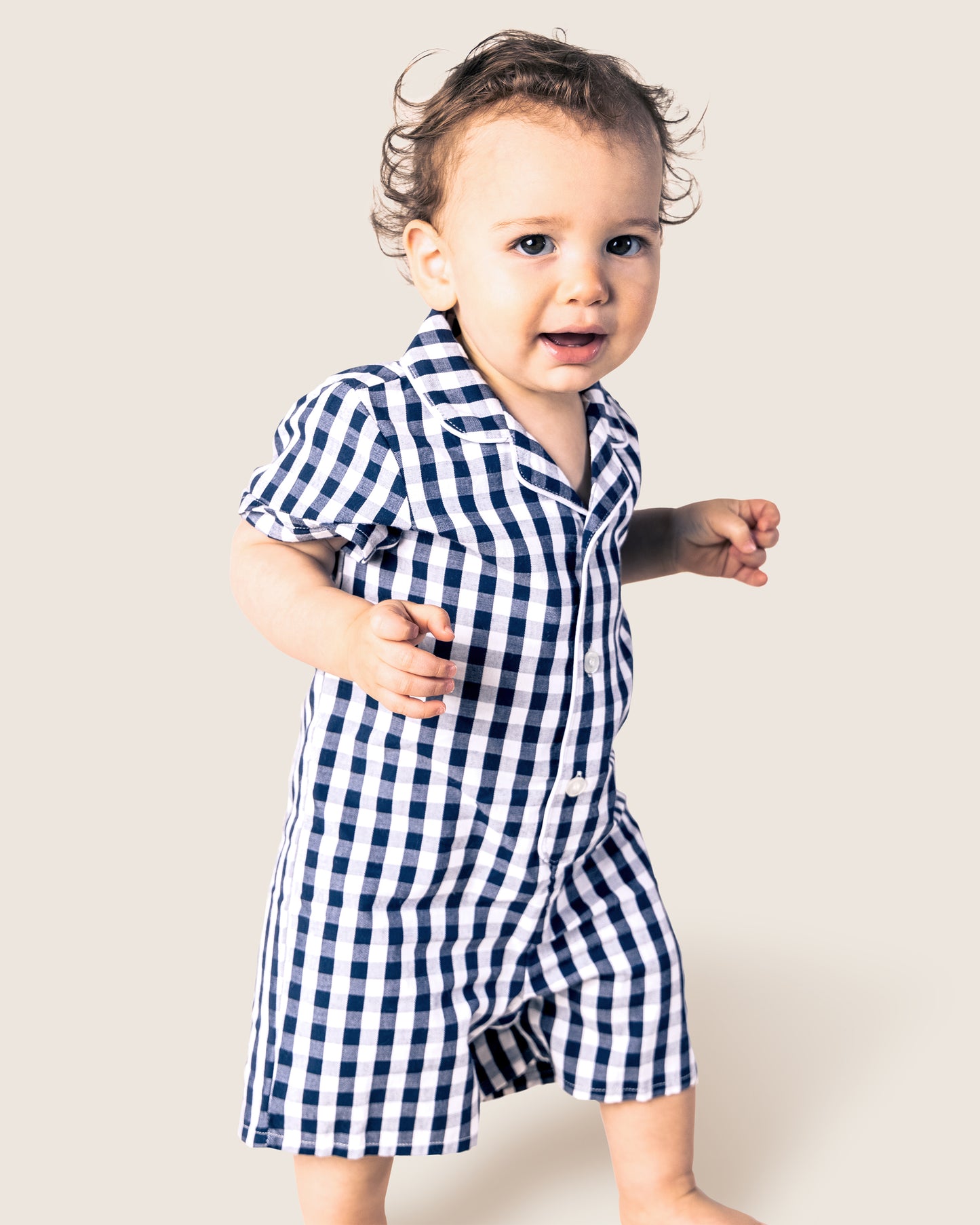 Baby's Twill Summer Romper in Navy Gingham