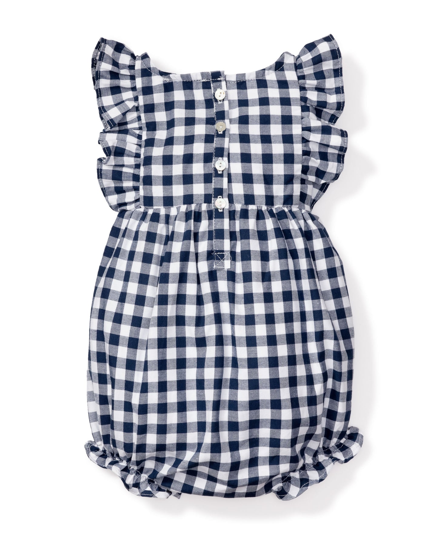 Baby's Twill Ruffled Romper in Navy Gingham