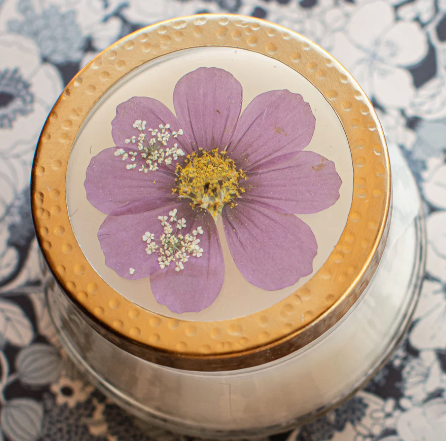 Coastal Vanilla Medium Pressed Floral Candle