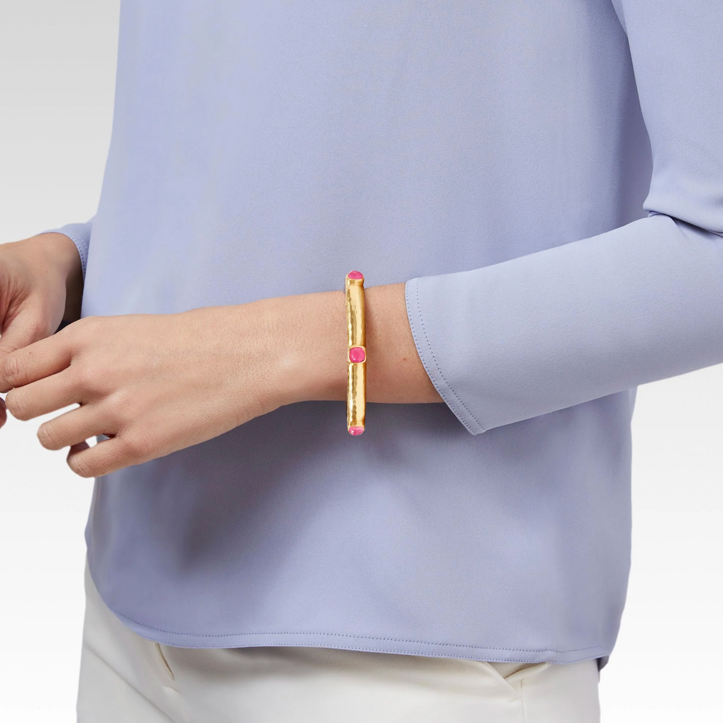 Catalina Stone Hinge Bangle: Iridescent Chalcedony Blue