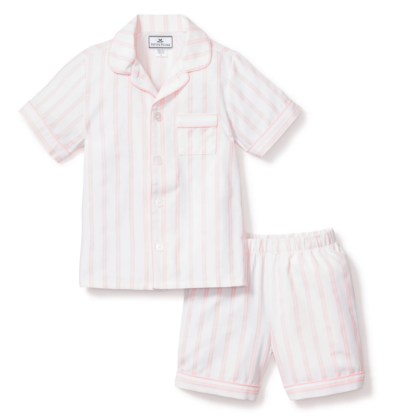 Kid's Twill Pajama Short Set in Pink and White Stripe