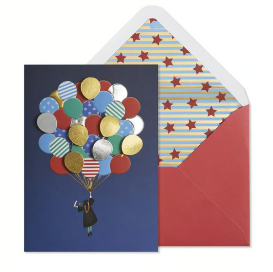 Grad Figure Lifted By Balloons Graduation Card