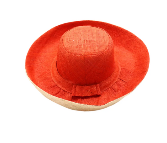 Monica 5" Wide Brim Two Tone Packable Straw Sun Hats