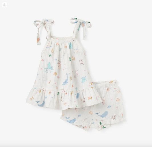 Ocean Adventure Organic Muslin Tie Top Set