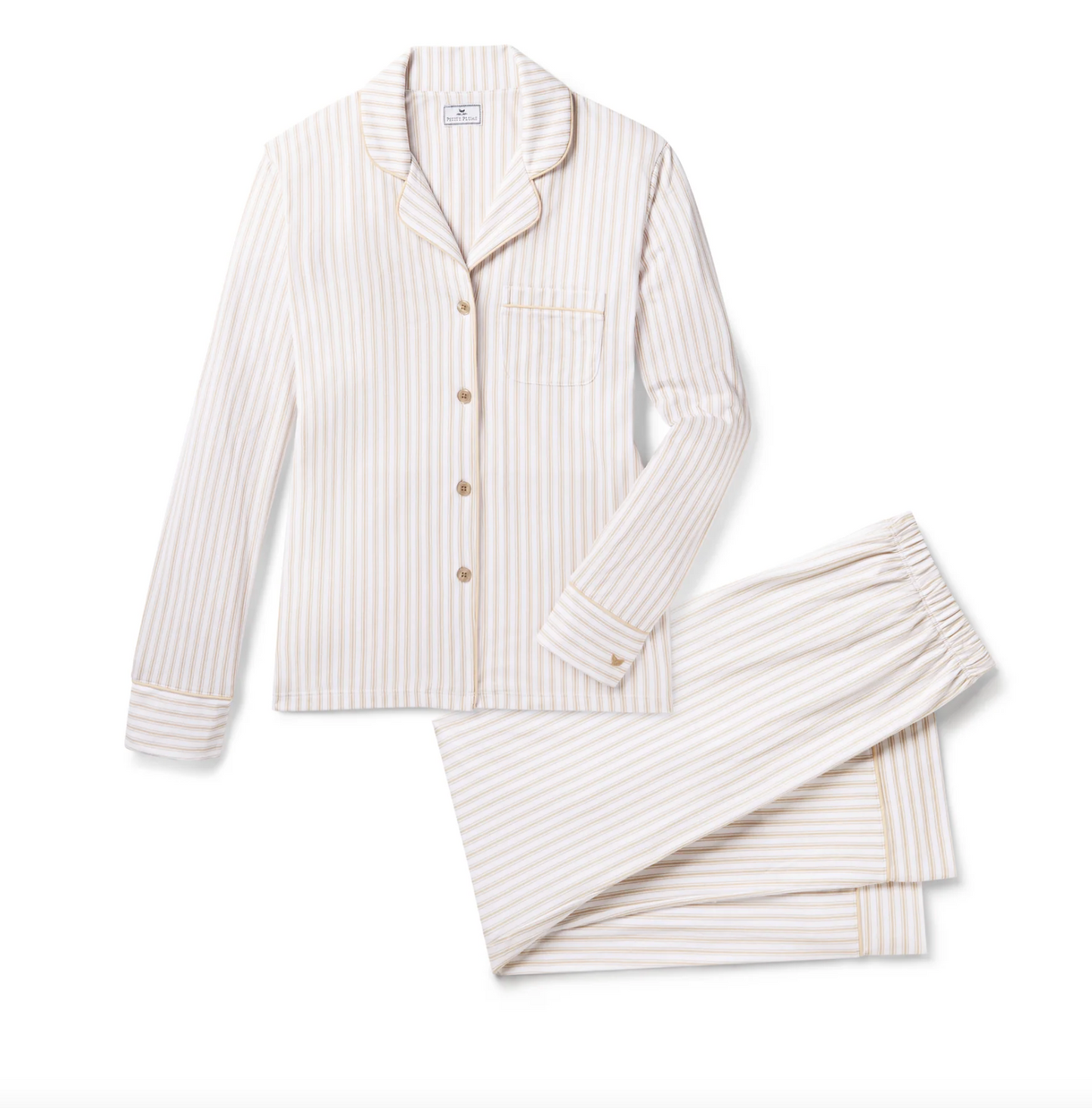 Women's Pima Pajama Set in Camel Ticking