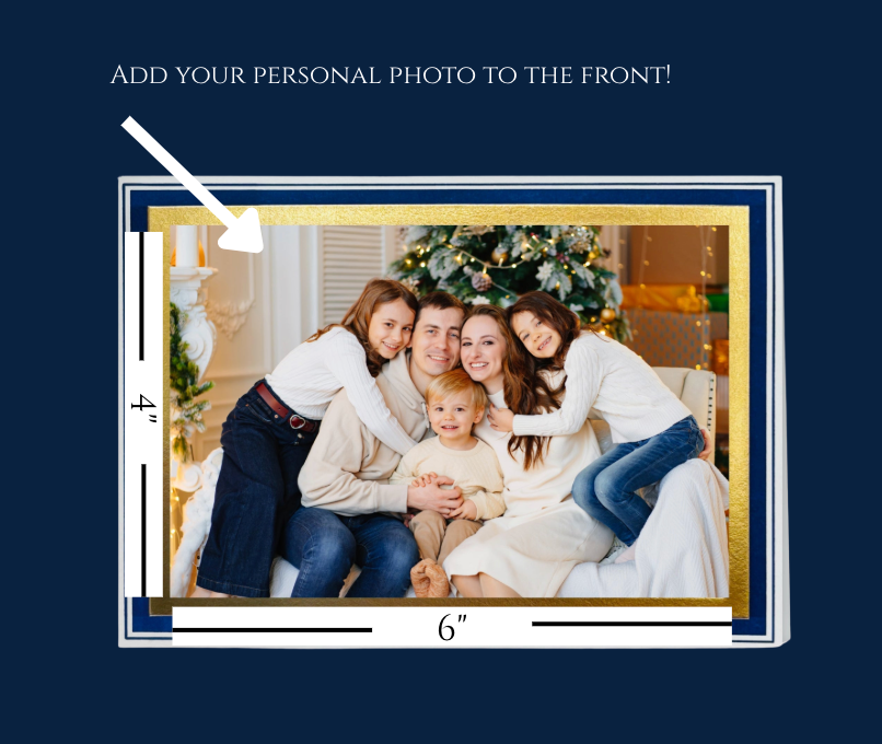 Embossed Navy and Gold Foil Border Christmas Photo Card Set