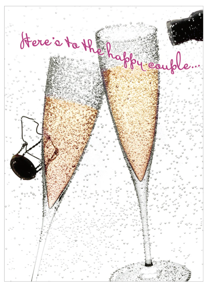 Champagne Flutes with Bubbles Wedding Card