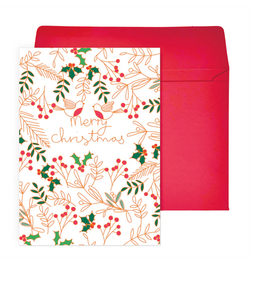 Merry Christmas Holly Berries Christmas Card