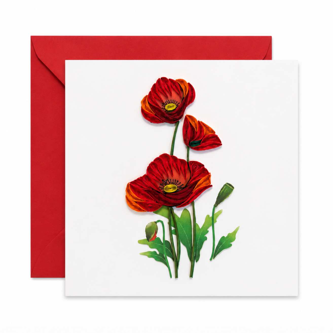 Quilled Poppies Red Blank Card