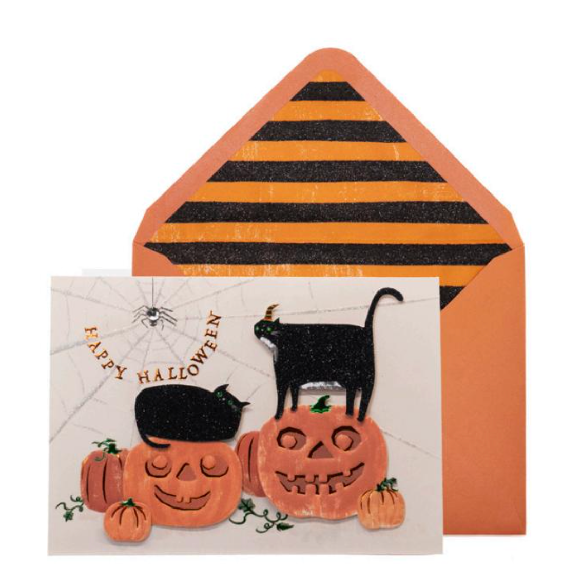 Black Cats on Jack-O-Lanterns Halloween Card NEW