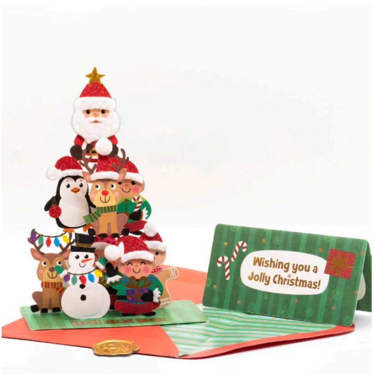 Stacked Santa and Critters Christmas Card NEW