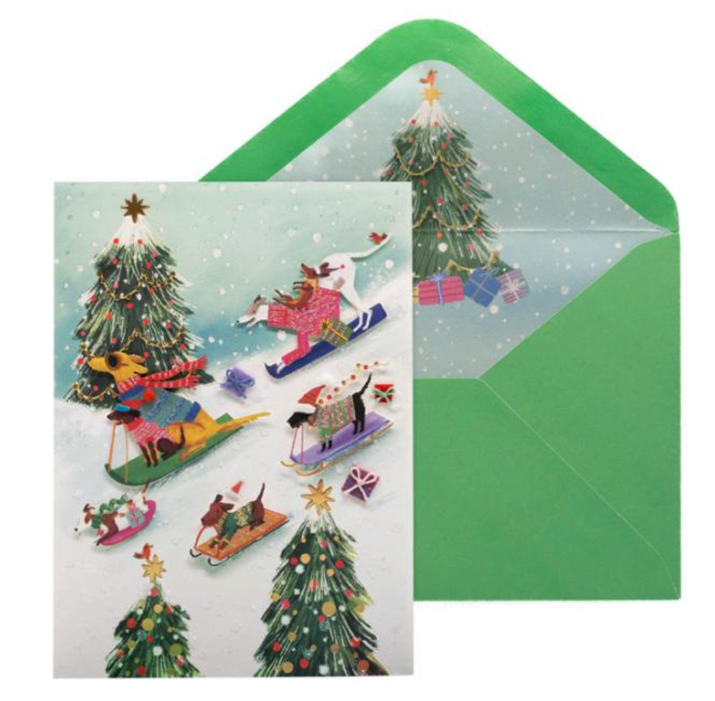 Sledding Dogs Christmas Card NEW
