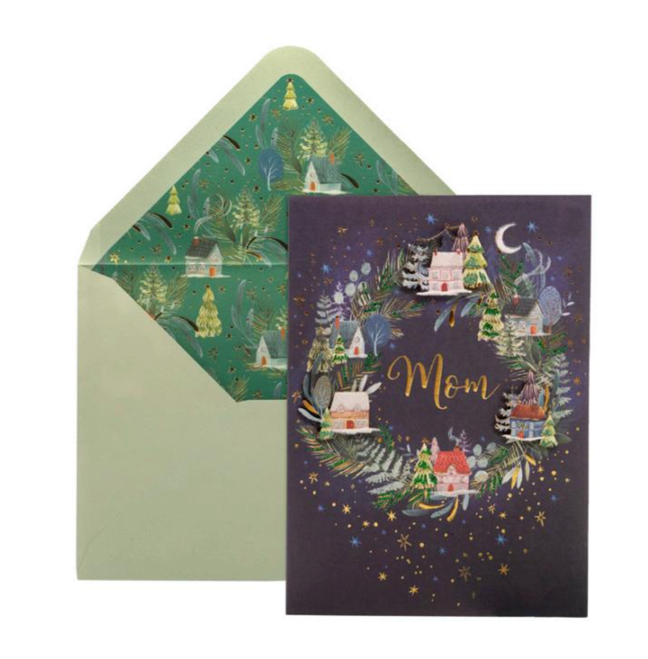 Mom Little House Wreath Christmas Card NEW