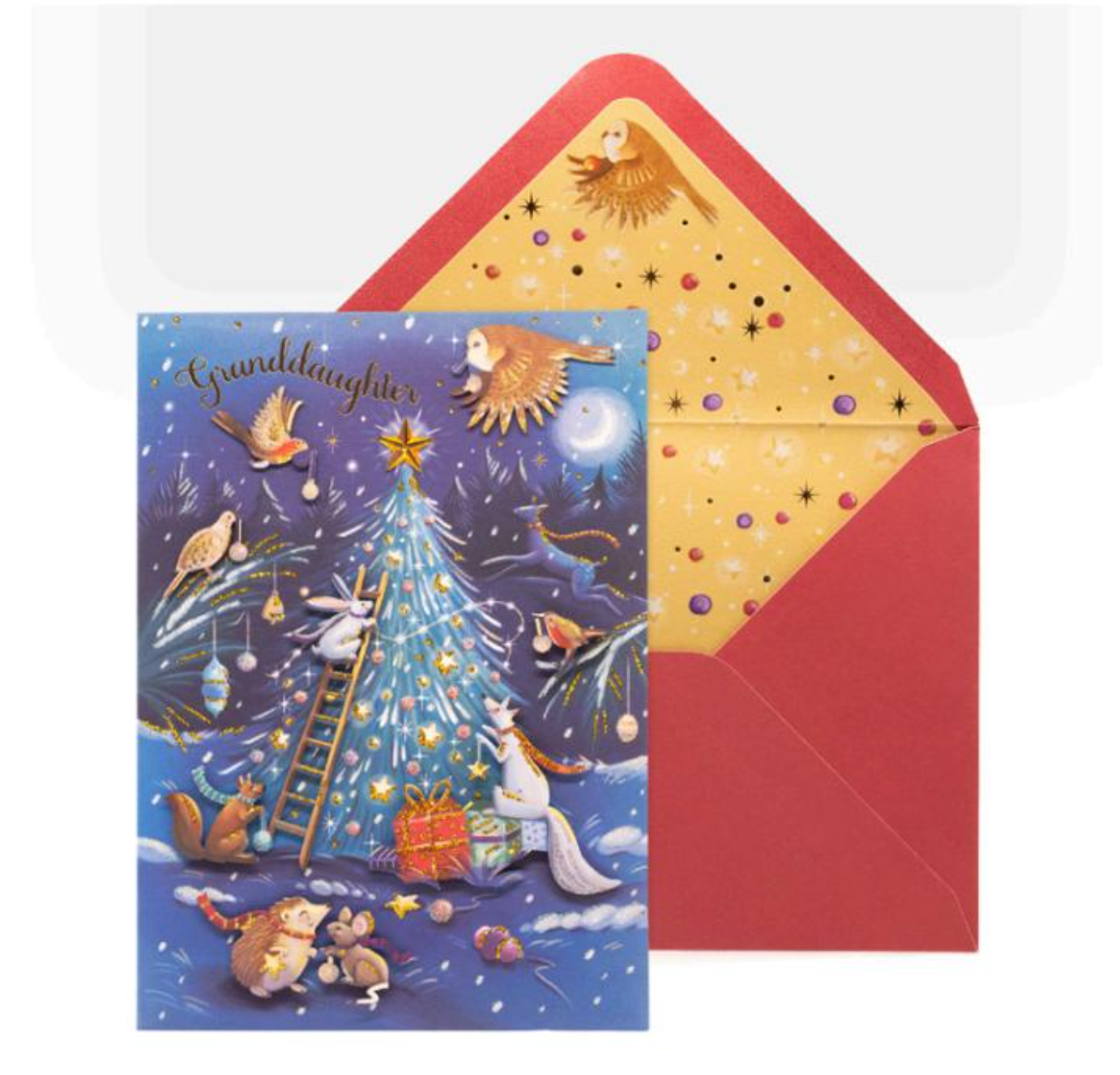 Granddaughter Animals Adorning Tree Christmas Card NEW
