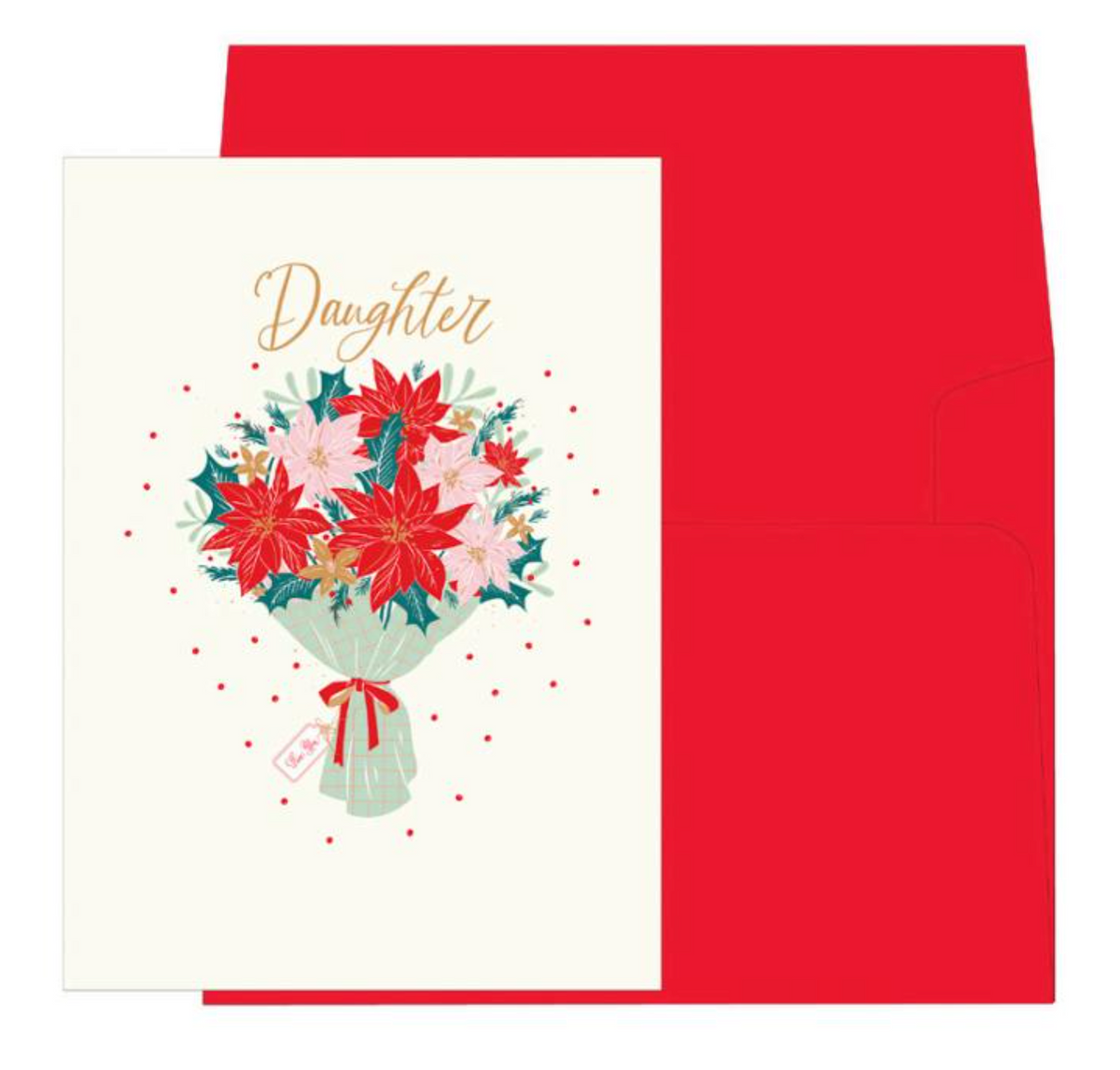 Daughter Poinsettia Bouquet Christmas Card NEW