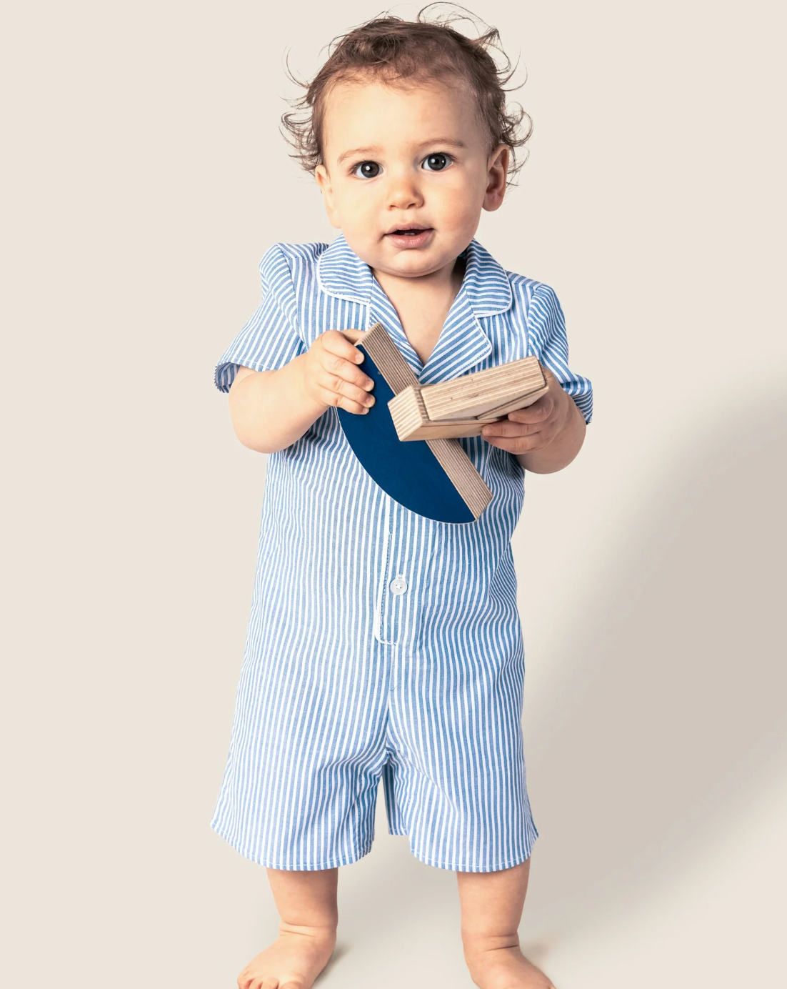 Baby's Twill Summer Romper in French Blue Heritage Stripe